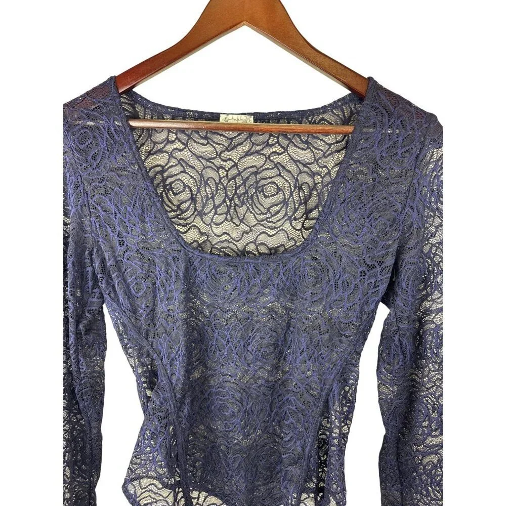 Intimately Free People In My Head Women's Bodysuit Thong Long Sleeve Blue Medium